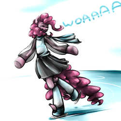 Size: 2012x2012 | Tagged: safe, artist:insanitylittlered, pinkie pie, earth pony, pony, g4, bipedal, clothes, female, high res, ice skating, pixiv, solo