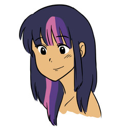 Size: 500x500 | Tagged: safe, artist:kianamai, twilight sparkle, human, g4, bare shoulder portrait, female, humanized, solo, studio ghibli, style emulation