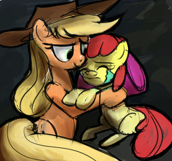 Size: 2592x2416 | Tagged: safe, artist:stupchek, apple bloom, applejack, g4, comforting, crying, high res