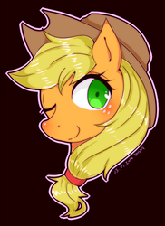 Size: 483x664 | Tagged: safe, artist:divided-s, applejack, g4, female, one eye closed, pixiv, portrait, solo, wink