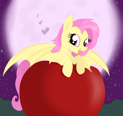Size: 5068x4801 | Tagged: safe, artist:balloons504, fluttershy, pony, g4, absurd resolution, apple, female, flutterbat, heart, solo, tongue out
