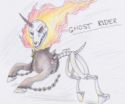 Size: 600x501 | Tagged: safe, artist:inkeed, big macintosh, g4, commission, crossover, ghost rider, macintosh apple: the ghost rider, traditional art