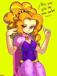 Size: 2200x2936 | Tagged: safe, artist:maren, adagio dazzle, equestria girls, g4, my little pony equestria girls: rainbow rocks, adoragio, breasts, cleavage, clothes, cute, dialogue, female, gem, high res, jewelry, leggings, looking at you, necklace, orange hair, pendant, pink eyes, reasonably sized breasts, simple background, siren gem, solo, spiked headband, talking to viewer, yellow background