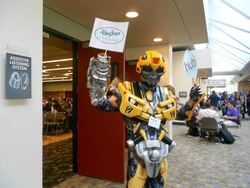 Size: 960x720 | Tagged: safe, bronycon, barely pony related, bumblebee (transformers), cosplay, hasbro, irl, photo, the hub, transformers