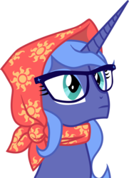 Size: 580x800 | Tagged: safe, artist:durger, princess luna, g4, alternate hairstyle, clothes, female, glasses, s1 luna, scarf, simple background, solo, transparent background, vector