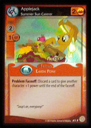 Size: 344x480 | Tagged: safe, enterplay, applejack, celestial solstice, g4, my little pony collectible card game, card, ccg, female, solo