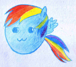 Size: 700x620 | Tagged: safe, artist:nishi199, rainbow dash, g4, :3, blob, blob ponies, female, solo, traditional art