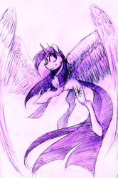 Size: 2171x3263 | Tagged: safe, artist:iceminth, twilight sparkle, alicorn, pony, g4, female, high res, large wings, mare, monochrome, smiling, solo, traditional art, twilight sparkle (alicorn)