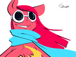 Size: 1024x768 | Tagged: safe, artist:swomswom, pinkie pie, earth pony, anthro, g4, clothes, female, goggles, scarf, solo