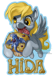 Size: 900x1309 | Tagged: safe, artist:the-sixthleafclover, derpy hooves, dragon, pegasus, pony, g4, drool, female, flying, mare, muffin, solo