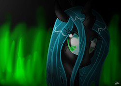 Size: 2450x1750 | Tagged: safe, artist:bluefeathercat, queen chrysalis, changeling, changeling queen, g4, female, smiling, solo