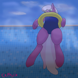 Size: 3000x3000 | Tagged: safe, artist:cephvik, cheerilee, earth pony, pony, g4, cheeribetes, clothes, cute, female, floaty, high res, inner tube, mare, one-piece swimsuit, solo, sukumizu, swimming pool, swimsuit, underhoof, underwater