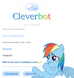 Size: 484x509 | Tagged: safe, rainbow dash, g4, cleverbot, female, meme, rejected, sad, text