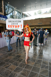 Size: 3264x4912 | Tagged: safe, artist:sarahn29, big macintosh, human, bronycon, bronycon 2014, g4, 2014, belly button, clothes, cosplay, irl, irl human, midriff, photo, shorts