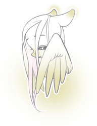 Size: 650x848 | Tagged: safe, artist:moo, fluttershy, g4, female, floppy ears, sad, simple background, solo