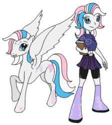 Size: 660x736 | Tagged: safe, artist:wryte, star catcher, pegasus, pony, equestria girls, g3, g4, belly button, clothes, equestria girls-ified, female, g3 to equestria girls, g3 to g4, generation leap, midriff, request, simple background, skirt, solo, sweater, transparent background