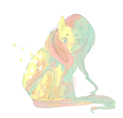 Size: 1000x960 | Tagged: safe, artist:lottiedottieart, fluttershy, pegasus, pony, g4, female, looking at you, mare, sitting, solo