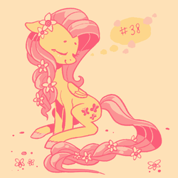 Size: 500x500 | Tagged: safe, artist:tsurime, fluttershy, g4, alternate hairstyle, braid, eyes closed, female, flower in hair, limited palette, sitting, smiling, solo