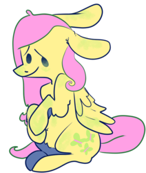 Size: 756x891 | Tagged: safe, artist:pizzakladd, fluttershy, g4, female, floppy ears, sitting, smiling, solo