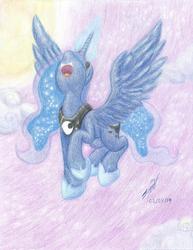 Size: 2520x3265 | Tagged: safe, artist:nightshadow154, princess luna, g4, female, high res, magic, solo, spread wings, traditional art