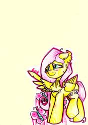 Size: 2413x3404 | Tagged: safe, artist:byluk, fluttershy, g4, chest fluff, ear fluff, female, fluffy, high res, solo, traditional art