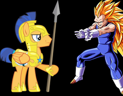 Size: 1024x802 | Tagged: safe, flash sentry, g4, dragon ball, dragon ball z, final flash, pun, super saiyan 3, vegeta, visual pun