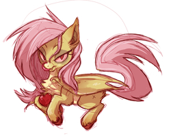 Size: 1280x1021 | Tagged: safe, artist:miikanism, fluttershy, g4, apple, female, flutterbat, solo, tongue out