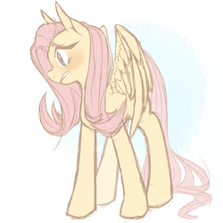 Size: 1280x1280 | Tagged: safe, artist:cosmosprite, fluttershy, pegasus, pony, g4, blushing, female, mare, simple background, solo, white background