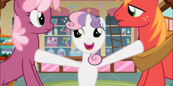 Size: 903x451 | Tagged: safe, screencap, big macintosh, cheerilee, sweetie belle, earth pony, pony, g4, hearts and hooves day (episode), hearts and hooves day, male, stallion