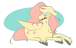 Size: 630x400 | Tagged: safe, artist:sludgge, fluttershy, g4, crying, female, floppy ears, hair over one eye, lying, sad, solo