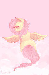 Size: 937x1447 | Tagged: safe, artist:cutefurry, fluttershy, g4, cloud, cloudy, female, looking back, sitting, solo, spread wings