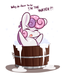 Size: 624x752 | Tagged: safe, artist:dsp2003, sweetie belle, pony, unicorn, friendship is witchcraft, g4, bath, chibi, dialogue, eyes closed, female, filly, forced bathing, open mouth, simple background, solo, style emulation, sweetie bot, transparent background, yelling