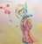 Size: 1839x1907 | Tagged: safe, artist:91o42, rainbow dash, pegasus, pony, semi-anthro, g4, bipedal, blushing, female, flower, kimono (clothing), looking at you, mare, pixiv, solo, traditional art, wingless