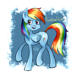 Size: 1100x1100 | Tagged: safe, artist:ange4l, rainbow dash, pegasus, pony, g4, female, mare, signature, solo, walking