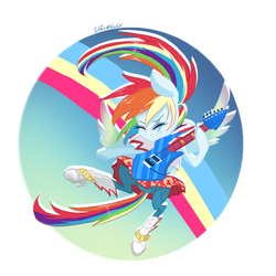 Size: 900x900 | Tagged: safe, artist:silbersternenlicht, rainbow dash, pegasus, anthro, equestria girls, g4, my little pony equestria girls: rainbow rocks, arm hooves, clothes, equestria girls outfit, eyes closed, female, guitar, rainbow rocks outfit, solo