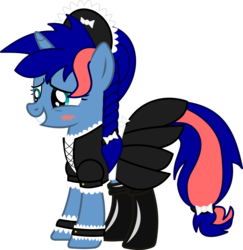 Size: 2500x2574 | Tagged: safe, artist:forgotten-remnant, oc, oc only, oc:ryo, pony, unicorn, boots, clothes, high res, maid, solo