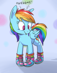 Size: 734x946 | Tagged: safe, artist:yeendip, rainbow dash, g4, clothes, cute, dashabetes, female, happy, shoes, sneakers, socks, solo