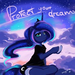 Size: 2000x2000 | Tagged: safe, artist:roxyaria, princess luna, semi-anthro, g4, clothes, female, high res, night, sky, solo, sunset