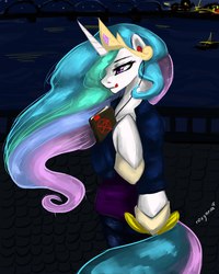 Size: 1638x2048 | Tagged: safe, artist:roxyaria, princess celestia, g4, banana, book, female, pentagram, solo