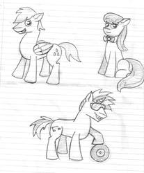 Size: 793x960 | Tagged: safe, artist:olificus, dj pon-3, octavia melody, sunshower raindrops, vinyl scratch, g4, lined paper, male, record scrape, rule 63, sketch, stallion, traditional art