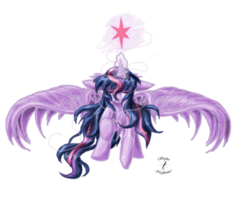 Size: 500x400 | Tagged: safe, artist:starletnightwind, twilight sparkle, alicorn, pony, g4, crying, female, mare, simple background, solo, spread wings, twilight sparkle (alicorn)