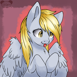 Size: 500x500 | Tagged: safe, artist:shiarr, derpy hooves, pegasus, pony, g4, female, mare, solo, spread wings, tongue out
