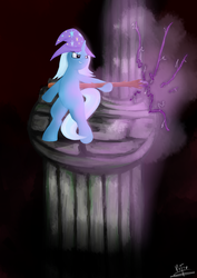 Size: 1447x2046 | Tagged: safe, artist:katsu, trixie, pony, g4, bipedal, female, magic, solo, staff, trixie's hat