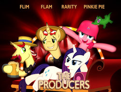 Size: 1024x782 | Tagged: safe, artist:dan232323, flam, flim, gummy, pinkie pie, rarity, g4, movie poster, parody, the producers