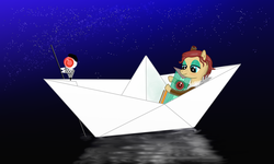 Size: 2080x1248 | Tagged: safe, artist:candidastriuswatts, pony, paper boat, ponified, red (transistor), solo, sword, the process, transistor