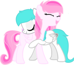 Size: 1000x879 | Tagged: safe, artist:alejamoreno-brony, artist:cottonheart05, oc, oc only, oc:cotton heart, oc:dorothy, hug, huggle, simple background, transparent background