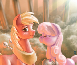 Size: 1424x1204 | Tagged: safe, artist:mrs1989, big macintosh, cheerilee, smarty pants, earth pony, pony, g4, duckface, kissing, male, ship:cheerimac, shipping, stallion, straight