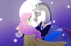 Size: 1024x665 | Tagged: safe, artist:morgwaine, discord, fluttershy, fanfic:bride of discord, g4, female, male, ship:discoshy, shipping, straight