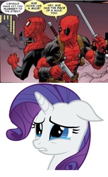 Size: 1251x2048 | Tagged: safe, rarity, pony, unicorn, a dog and pony show, g4, comic, crying, deadpool, male, marvel, spider-man