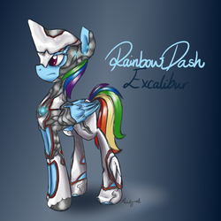 Size: 1024x1024 | Tagged: safe, artist:minty-red, rainbow dash, g4, crossover, excalibur, female, solo, warframe